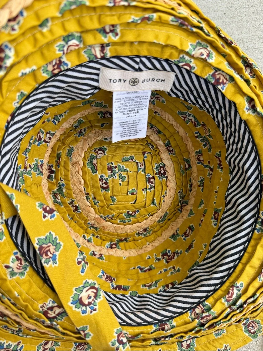 Rare Tory Burch Early 2010s Floral Raffia Wide Brim Sun Hat Tie Strap OS